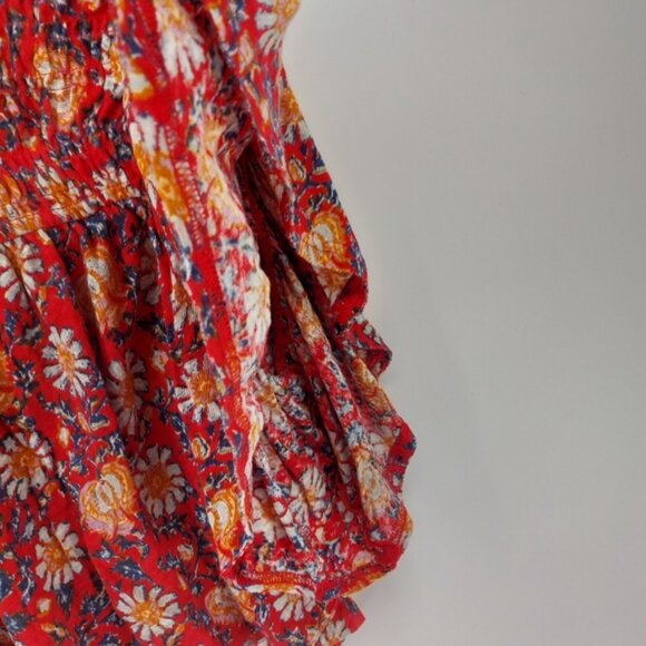 Free People Floral Printed Ruffled Up Crop Top Cotton and Linen Size Medium - Picture 4 of 8